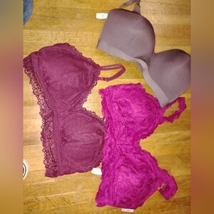 Maurices 3 Piece Lace and Smooth Bras - Purple and Pink